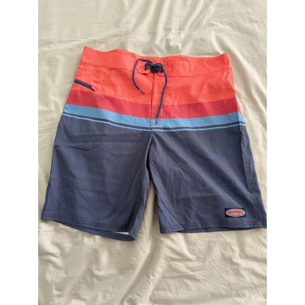 Vineyard Vines Board Shorts‎ Mens 34 NWT Mai Tai Stripe Swim Trunks Beach Preppy